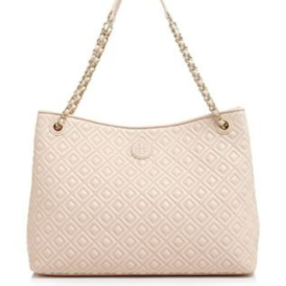 Tory Burch Marion Diamond Quilted Lambskin Leather Tote Handbag